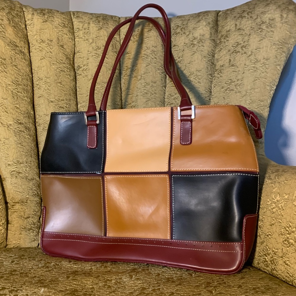 Leather 90s square pattern shoulder bag